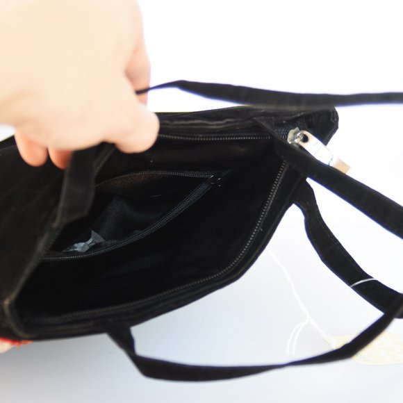 Vintage NEW w/tag Velvet Beaded Black Bag, Ermo Collection Rock/Clear/Seed Beads - Picture 7 of 15